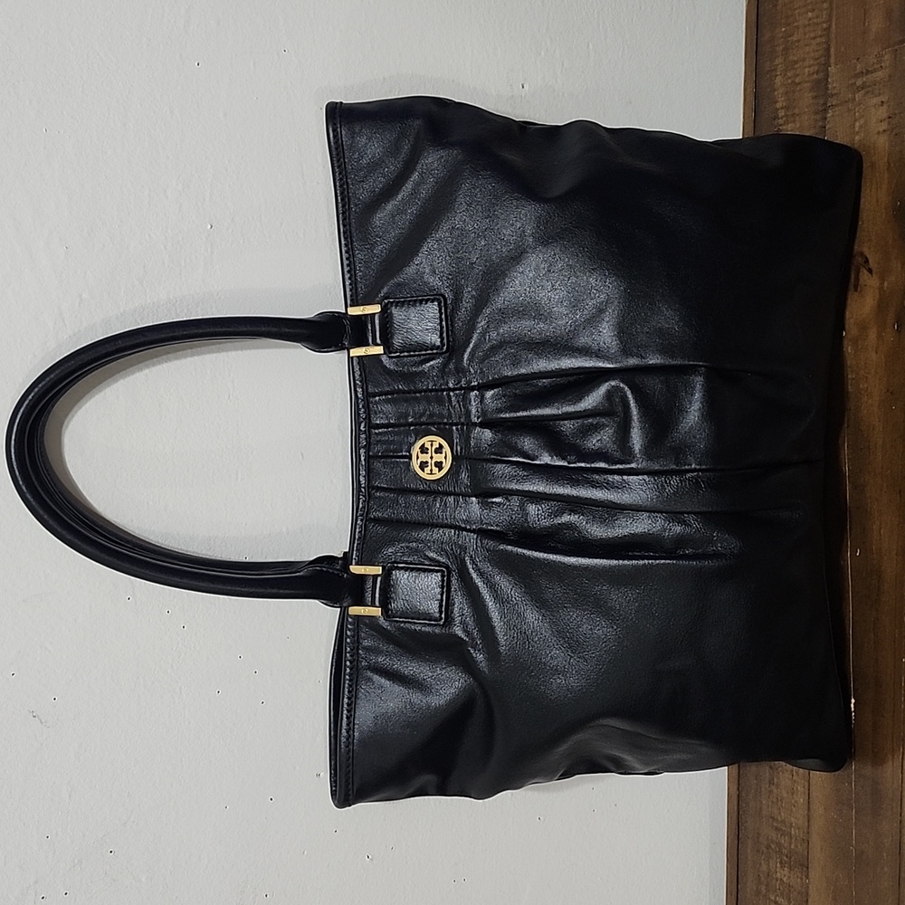 Tory Burch Verona Black Leather Large Tote Handbag Purse